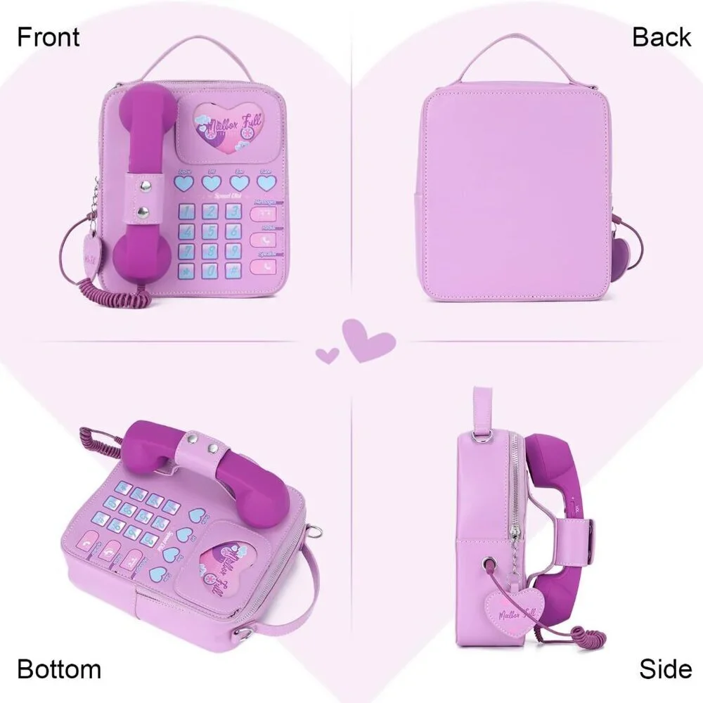 Women Leather Telephone Bag Crossbody Purse Shoulder Handbag with Music